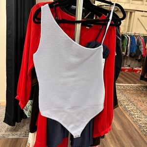 Abercrombie & Fitch Light blue ribbed knit one shoulder body suit thong NWT M